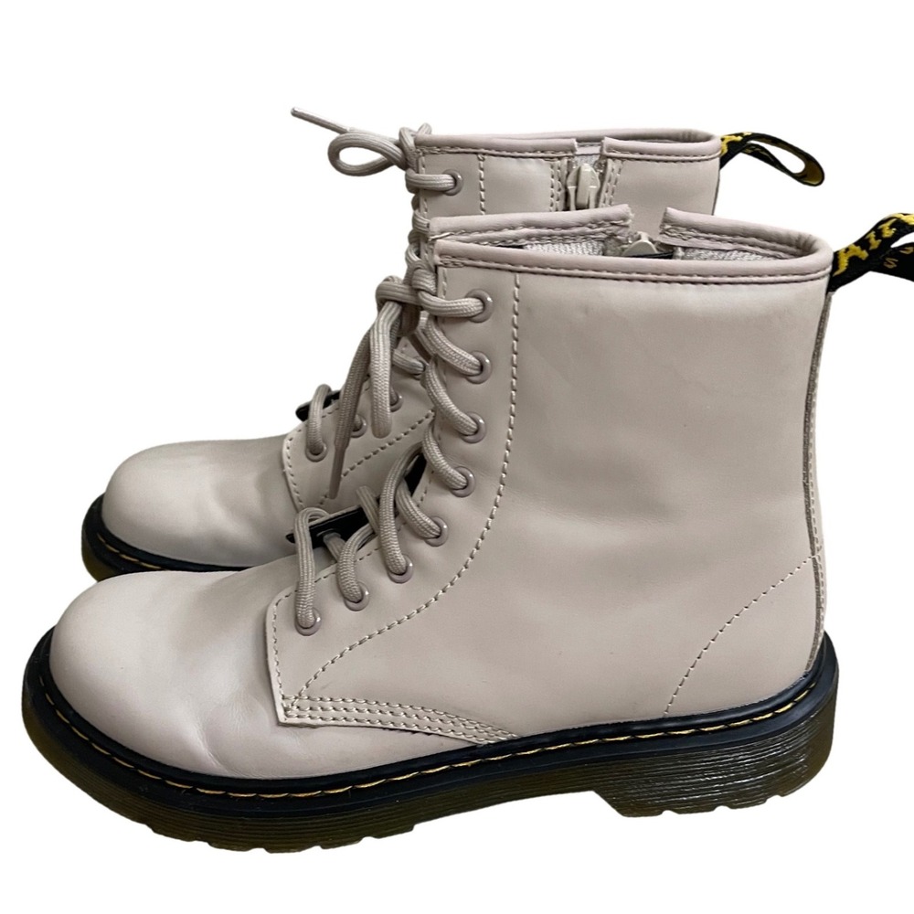 Dr Martens 25634 Kids Beige Leather Side Zip Combat Boots Size 3 US 2 UK euc